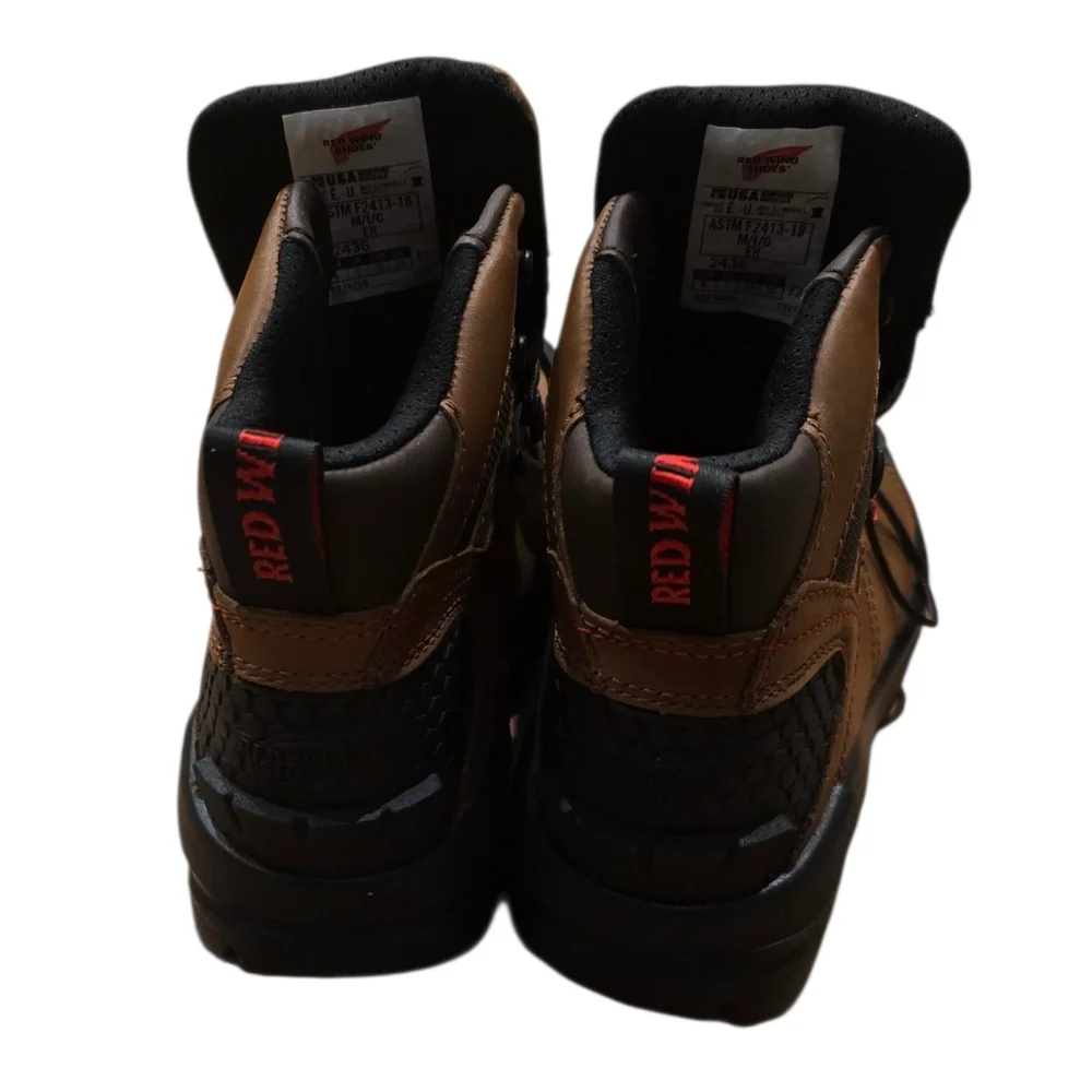 NWOB Red Wing Style 2436 Waterproof Brown and Black Work Boots With Aluminum Toe